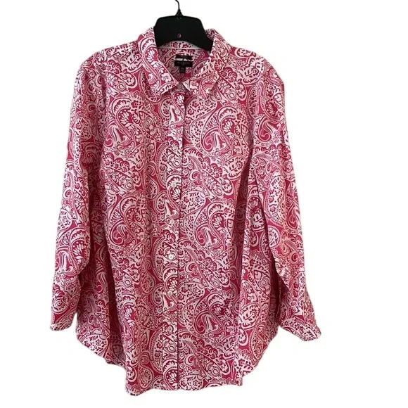 Talbots Paisley Pink/White Women’s ButtonDown Long Sleeve Blouse Sz 20W Like New - Picture 1 of 7